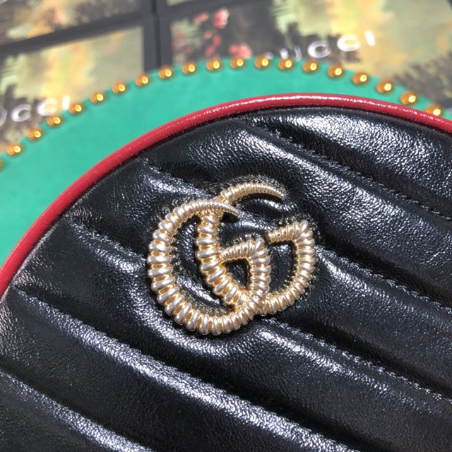 Gucci經典款女包 550154 古馳Gucci櫻桃紅真皮滾邊黑色復古風格斜紋GG Marmont系列圓形迷你肩背包  gqy2949